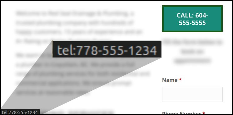 Button with 604 number but location points to a 778 number tel link